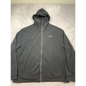UGG Men XL Full Zip Hoodie Black Fleece Lined Sweatshirt Logo Jacket Casual Cozy